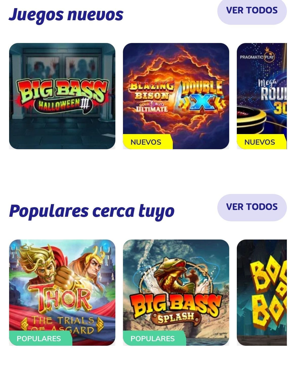 Interfaz de la aplicación móvil Playuzu mostrando tragamonedas